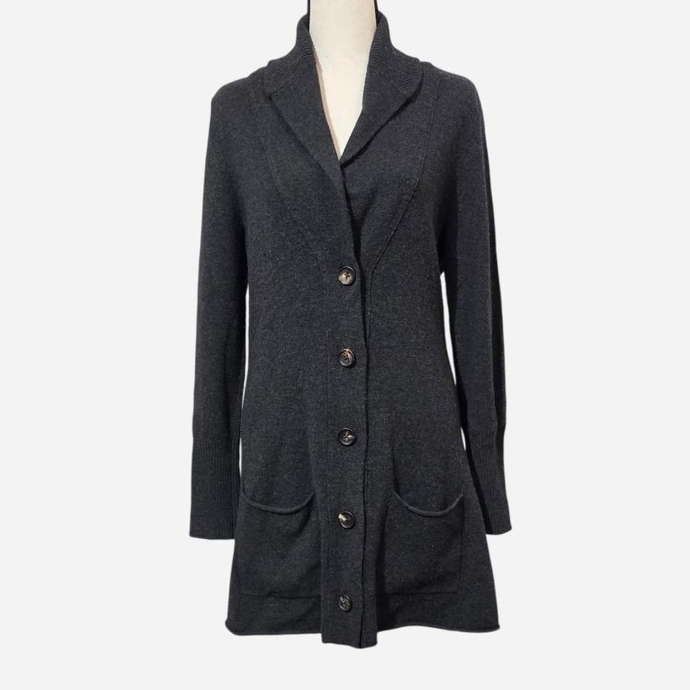 Eileen Fisher Merino Wool Cashmere Cardigan Gray Long Shawl Button Coat